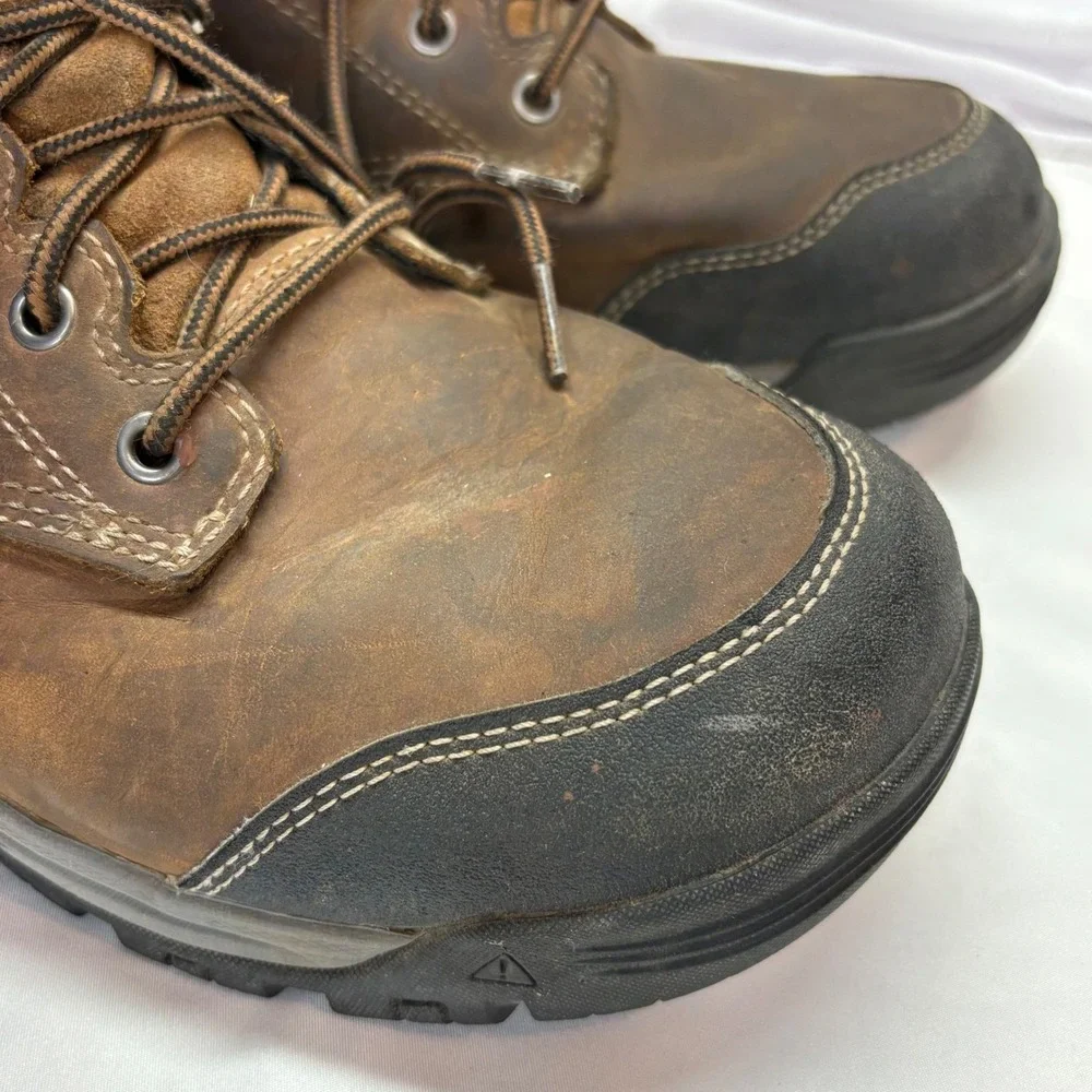 KEEN Mens Brown Leather Steel Toe Work Boots EH Rated Waterproof Size 13‎